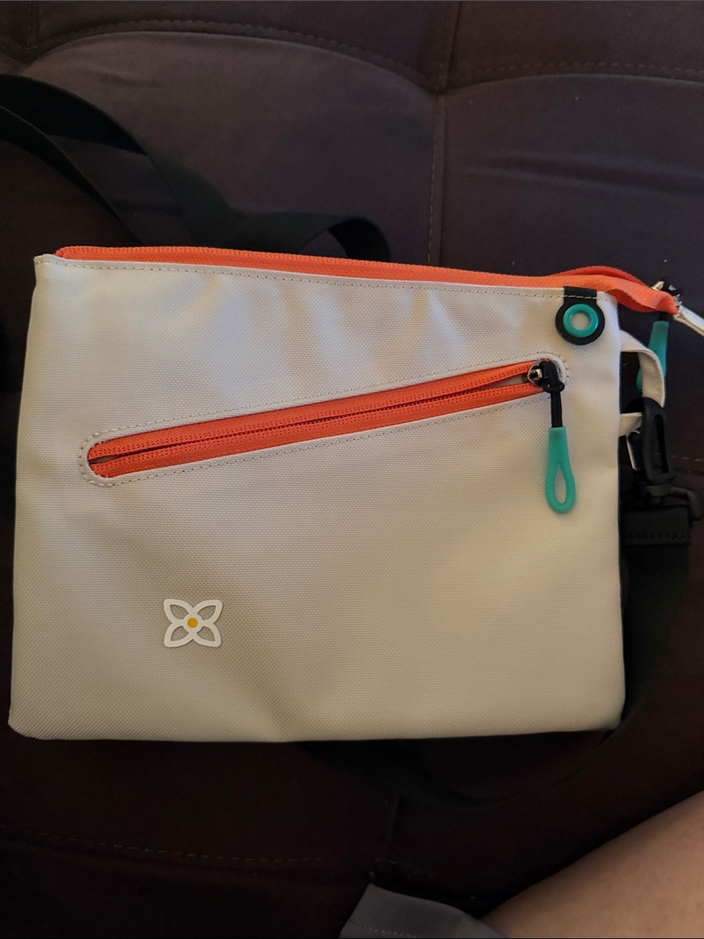 Zoom Cream Crossbody Bag with Orange and Teal Accents